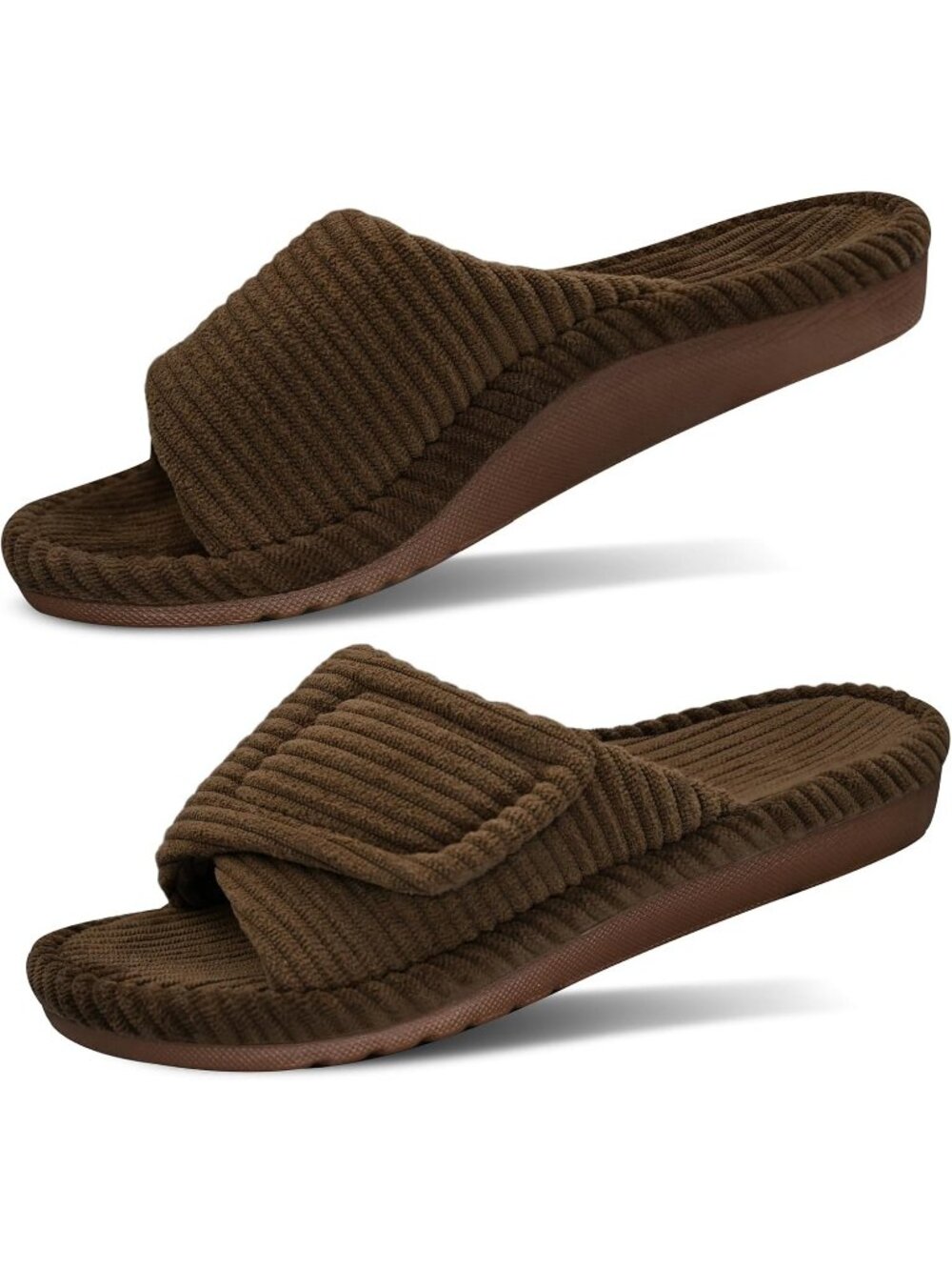 Women's Brown Orthopedic Arch Support Slippers Fuzzy Memory Foam Open Toe Slide